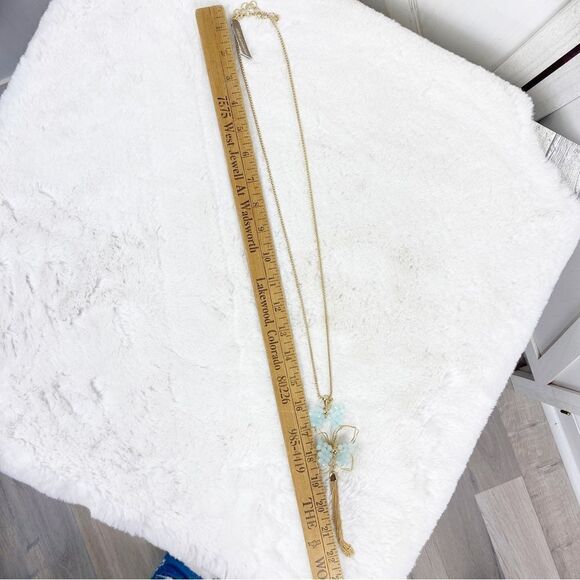 Carol Dauplaise 3D Wire Beaded Butterfly Statement Necklace Blue Gold - Picture 11 of 12